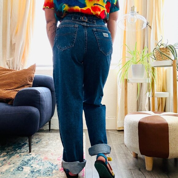 Vintage Denim 90s Enuf Buckle Back Straight Leg Blue Jeans | Size 29 X 30 - Picture 11 of 12